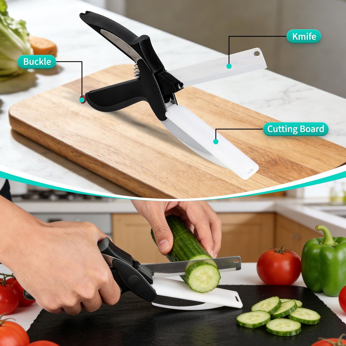 GQGUOJJZZ Professional 8-Inch Kitchen Shears with Built-in Cutting Board - Multi-Purpose Kitchen Scissors for Vegetables, Meat, and Ingredient Prep