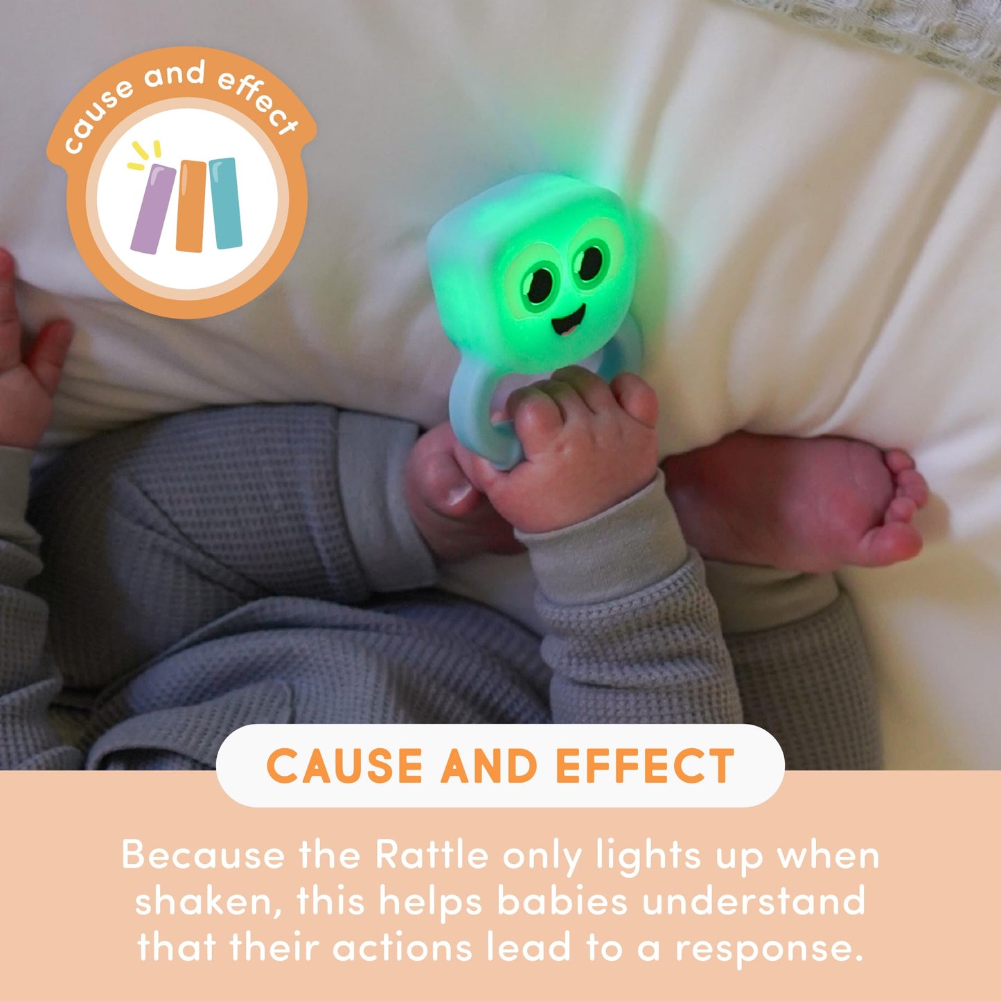 Glo Pals Light-Up Rattle – Sensory Baby Rattle Toy That Glows 7 Fun Colors – Soft Silicone Toy for Babies – Baby Rattle – Blair