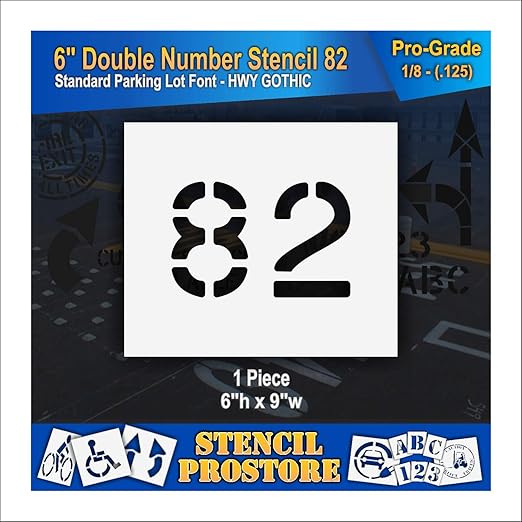 Pavement, Curb, and WheelStop Stencils - 6 inch Double Number Stencil - (82) - 6" x 9" x 1/8" (128 mil) - Pro-Grade