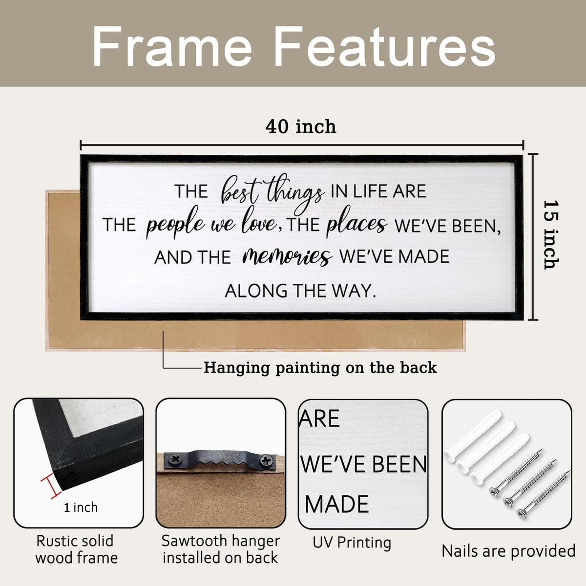 The Best Things in Life Framed Wall Art, 40''×15'' Rustic The Best Things in Life Sign for God Jesus Christ Prayer, Horizontal Holy Inspirational Family Home Decor