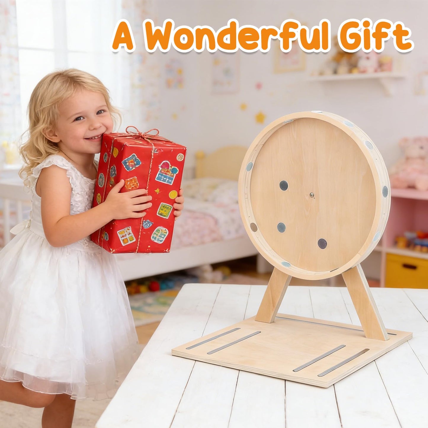 Taladad DIY Ferris Wheel Organizer for Tonie Figures, Holds 80+, 360° Rotating Wooden Shelf Compatible with Tonie Box 2&1 Player, Includes 60 Metal Plates for Custom Storage, Kid's Room Decor