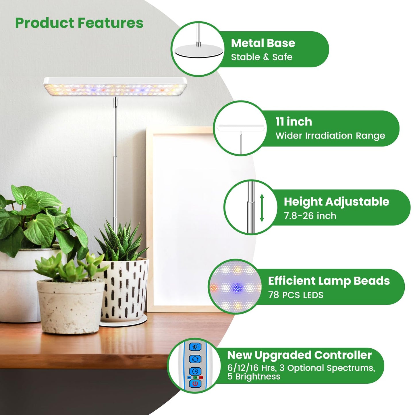 Wiaxulay Grow Lights for Indoor Plants, 78 LEDs Full Spectrum Plant Grow Light, Desk Grow Light with Auto Timer 6/12/16 Hrs, 3 Lighting Modes, 5 Dimmable Levels, Height Adjustable 7.8"-26", 3 Pack