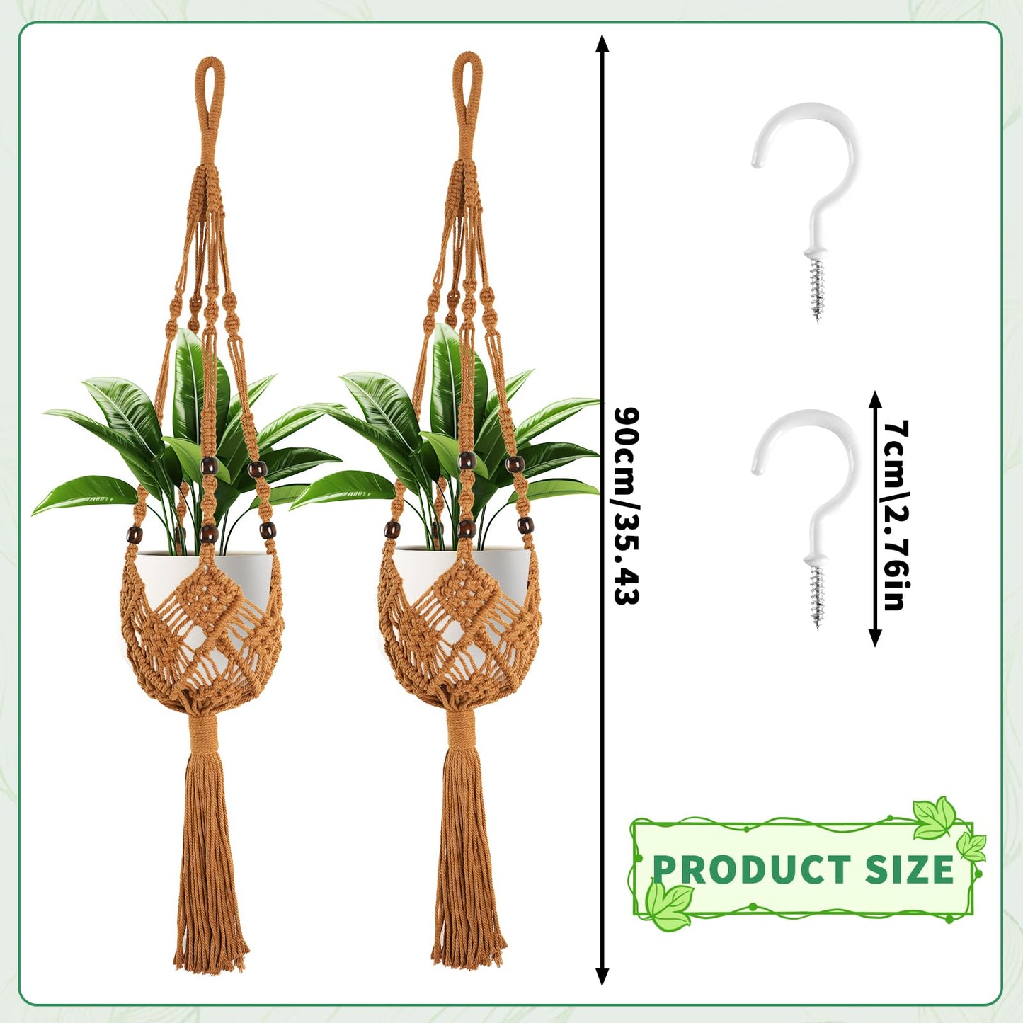 Augshy Jute Crochet Macrame Plant Hangers with Hooks, 2 Pack 35 Inch Natural Cotton Boho Indoor Outdoor Brown Planter Hanging Holder for Ceiling Balcony Porch Home Decor