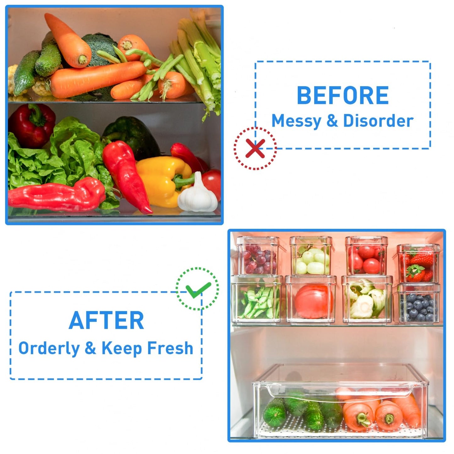 POMEAT 10 Pack Fridge Organizer, Stackable Refrigerator Organizer Bins with Lids, Produce Fruit Storage Containers for Storage Clear for Food, Drinks, Vegetable Storage