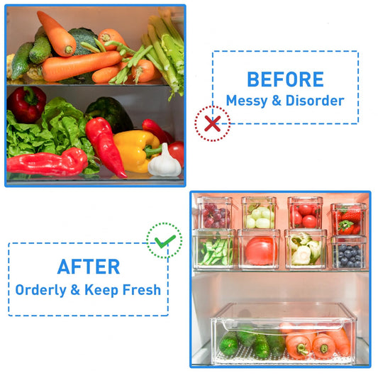 POMEAT 10 Pack Fridge Organizer, Stackable Refrigerator Organizer Bins with Lids, Produce Fruit Storage Containers for Storage Clear for Food, Drinks, Vegetable Storage