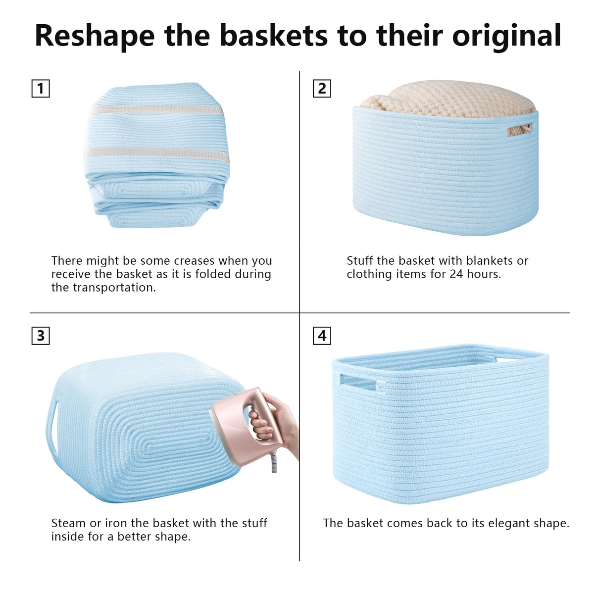 4 Pack Storage Baskets for Organizing 15L Storage Bins Light Blue (4 Count)