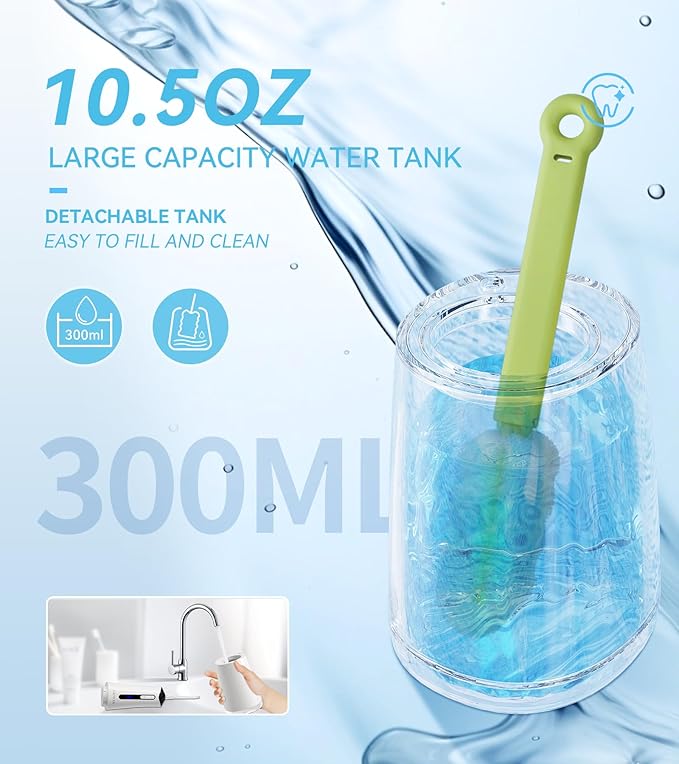 Water Dental Flosser Pick for Teeth, Portable Cordless Oral Irrigator with 4 Pressure Modes, 300ML Water Tank, IPX7 Waterproof, 6 Jet Tips, Storage Bag for Gums, Braces(White)
