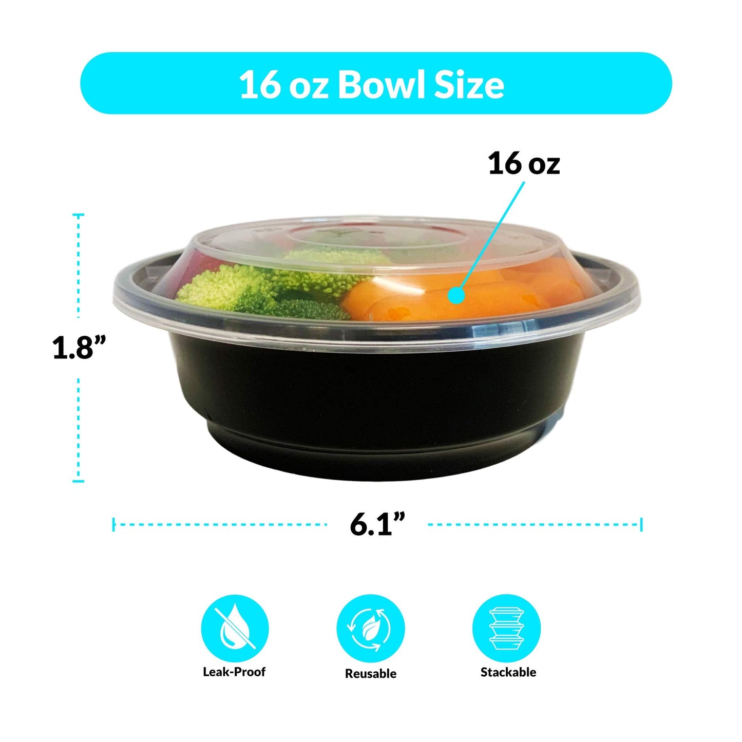 Reli. Meal Prep Bowls w/Lids - 50 Pack (16 oz) | Disposable Bowls with Lids | Microwave/Freezer Safe