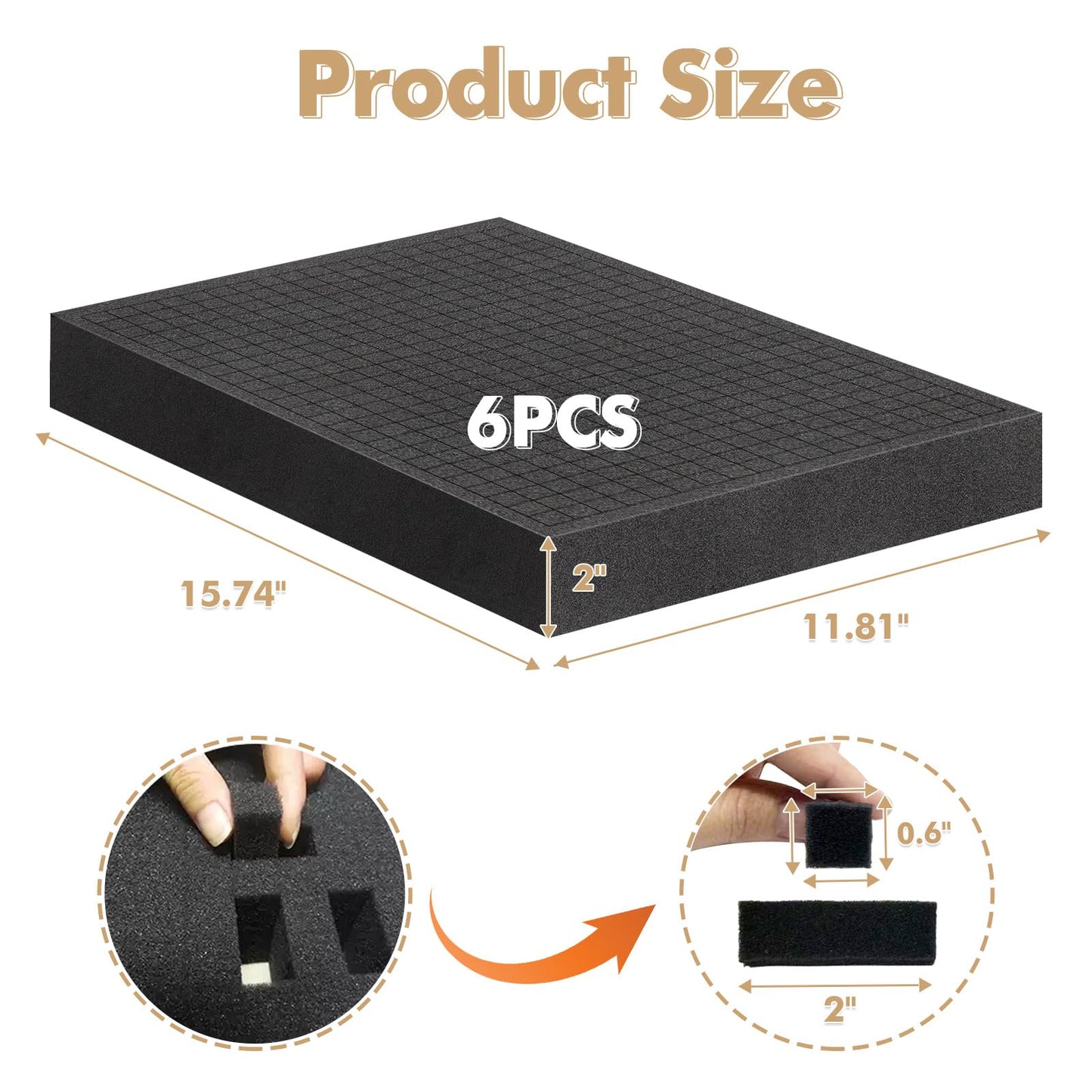6Pcs Pick and Pluck Foam Large Size Apart Foam Insert Pre-Cubed Pick Padding Polyethylene Sheets for Crafts Toolboxes Storage Drawer 15.74 * 11.82 IN