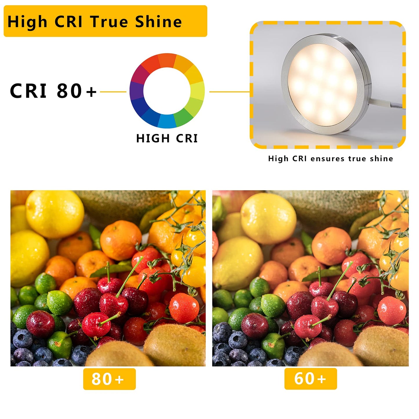 CRISETEK Smart LED Puck Lights with APP Control, Dimmable Cabinet Lighting with Bluetooth, Music Sync and Timer Function, Under Cabinet Lights, DC 12V Adaptor (Warm White, APP 8Pack)