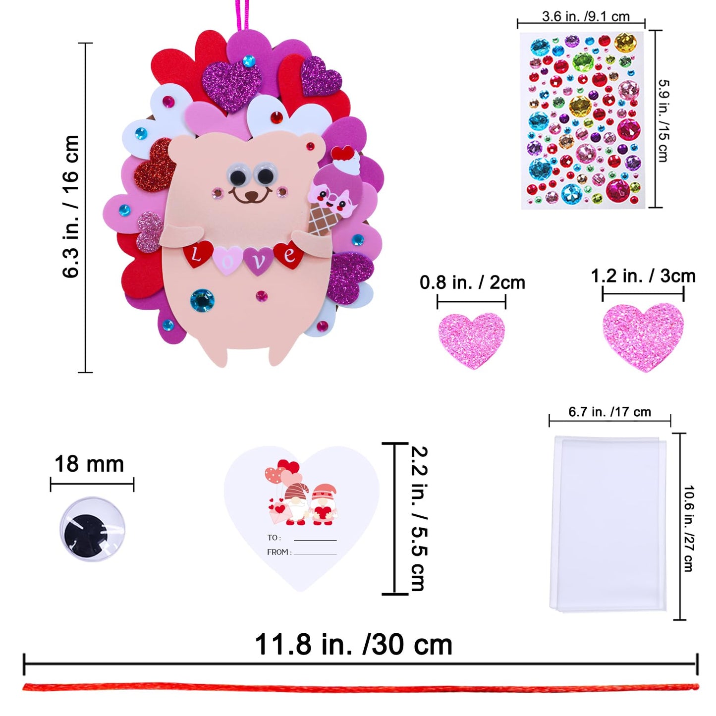 Winlyn 24 Sets Heart Hedgehog Ornaments Decorations Valentine Crafts Kits Hedgehog Art Sets Heart Foam Valentine Stickers for Kids Party Classroom Activities Gift Exchange