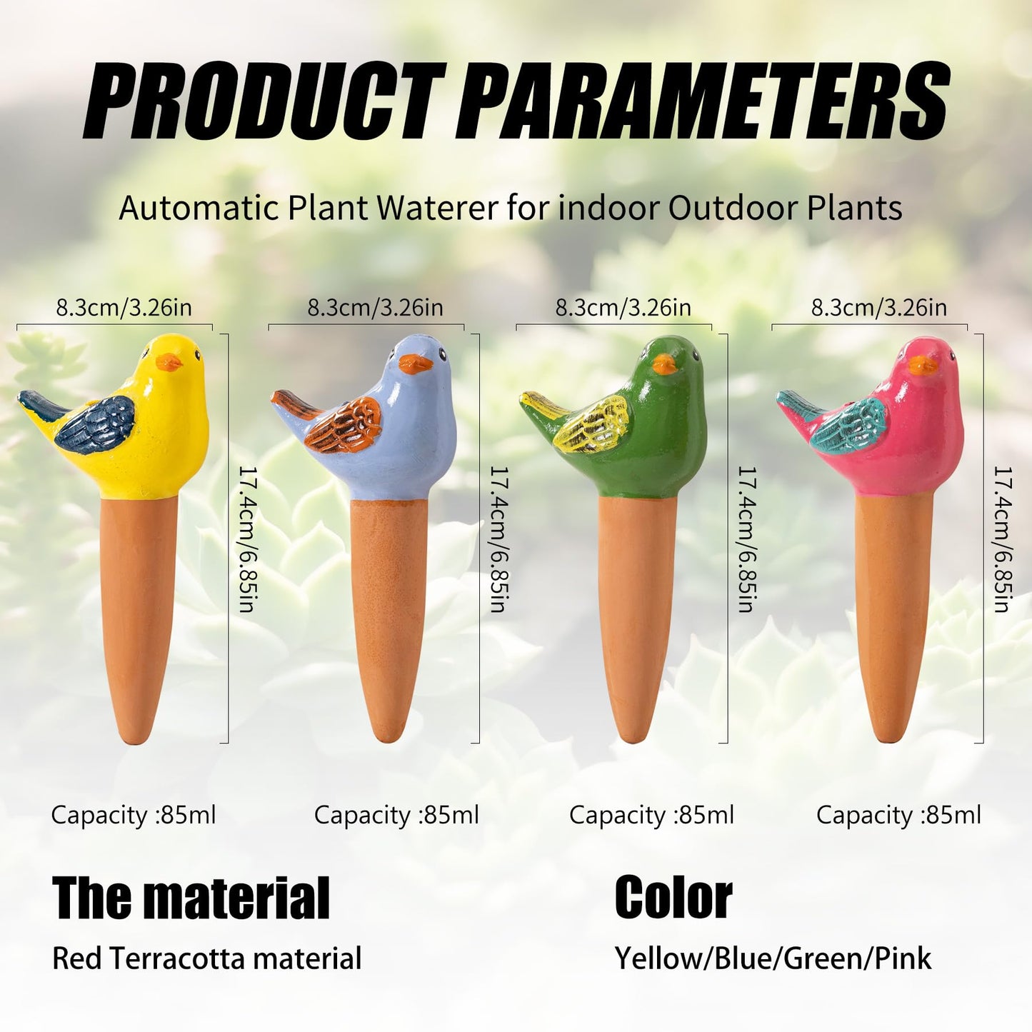 4 Pack Self Watering Bird Shaped Globes, Terracotta Vacation Planters Devices with Slow Release Automatic Watering Spikes, Plant Watering Pots for Indoor and Outdoor Potted Plant