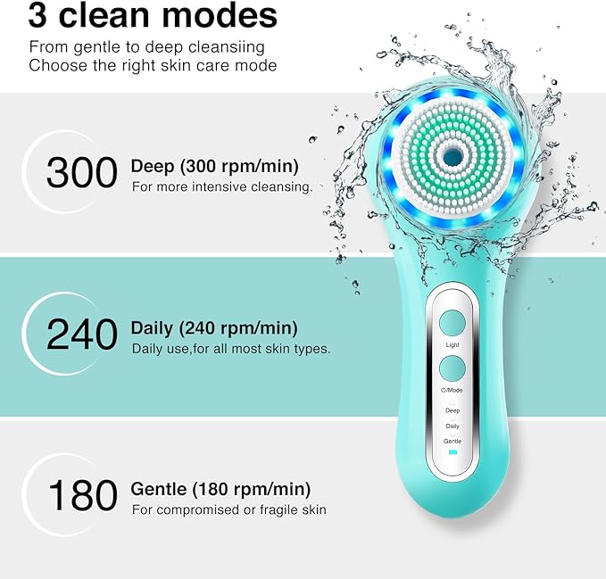 Face Scrubber Exfoliator,Facial Cleansing Brushes Rechargeable IPX7 Waterproof with 5 Brush Heads,Electric Face Spin Brush for Exfoliating, Massaging and Deep Cleansing (Blue+White)