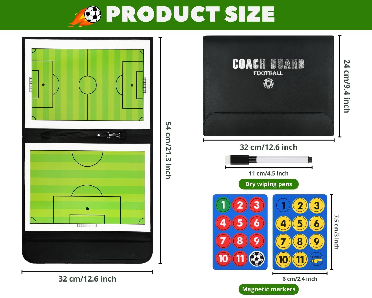 YCConcept Magnetic Soccer Coaching Board Tactical Clipboard Kit with Dry Erase Portable Strategy Coach Board