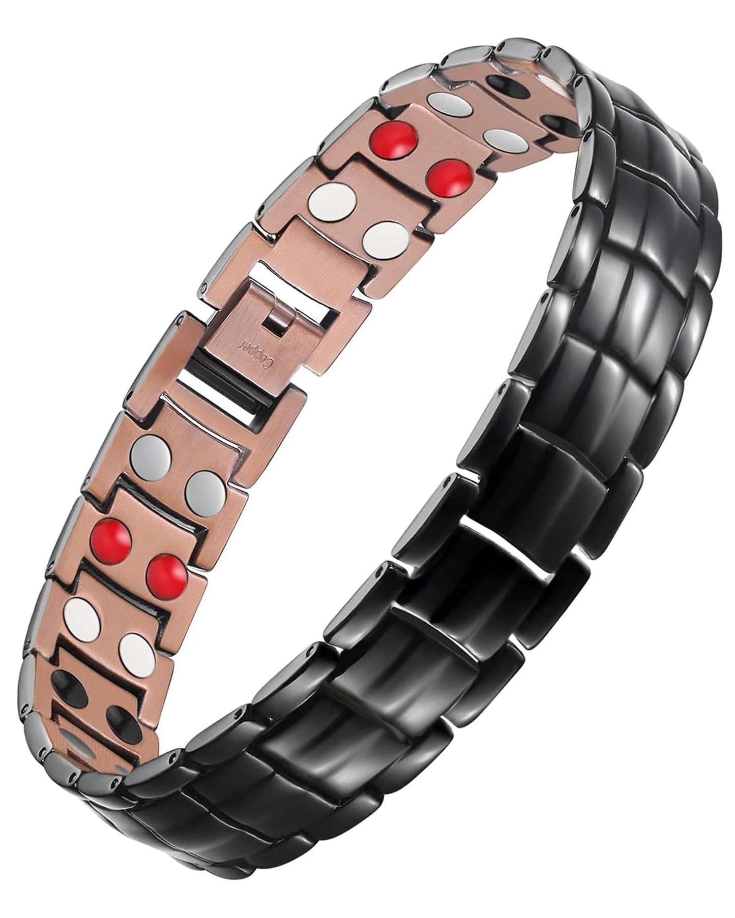 Feraco Copper Magnetic Bracelet for Men,99.99% Cooper Jewelry Bracelets with 4 Elements Magnets for Anniversary Father's Day (Black)