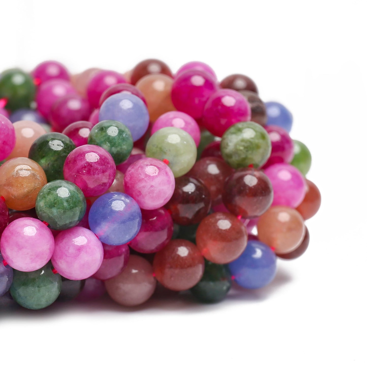 70PCS Natural 8MM Healing Gemstone, Colorful Tourmaline Energy Stone Round Loose Beads, Semi-Precious Crystal Beads with Free Elastic String for Jewelry Making DIY