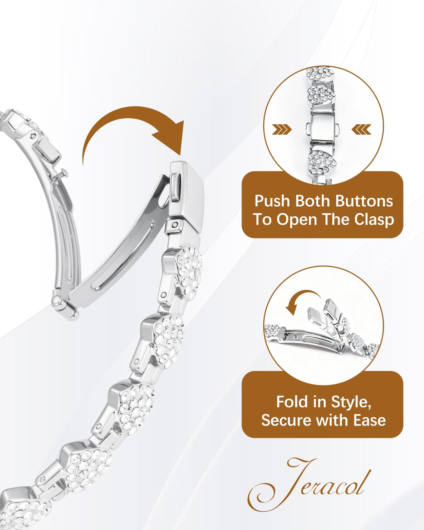 Jeracol Copper Bracelet & Ring for Women, Ultra Strength Magnetic Bracelet with 3800 Gauss Neodymium Magnets, Heart & Crystal Diamonds, Adjustable Tools and Jewelry Gift Box(Silver)