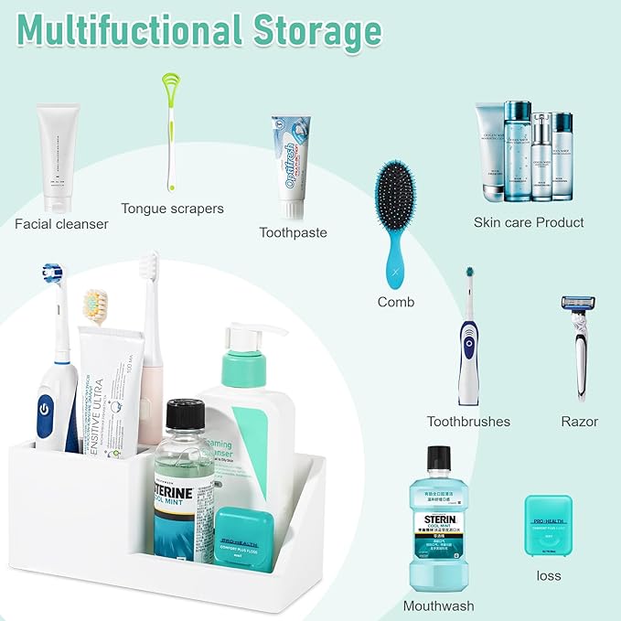 Diatomite Toothbrush Holders for Bathrooms, Quick Dry Electric Tooth Brush and Toothpaste Organizer Bathroom Accessories for Countertop, Vanity, Sink - White