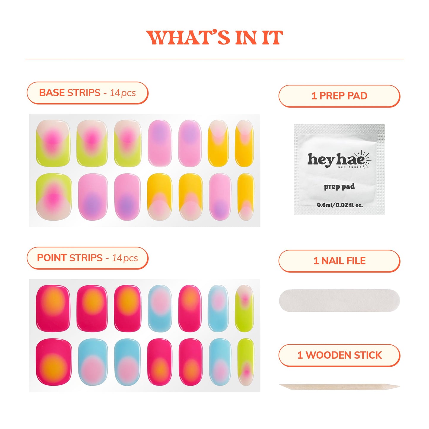 Heyhae Semi Cured Gel Nail Strips | No LED Lamp Needed | Spring, Marble, Pink | Easy Apply & Remove, Salon Quality | Includes 28 Strips, 1 Prep Pads, Nail File & Wooden Stick - Hey, So Sigma