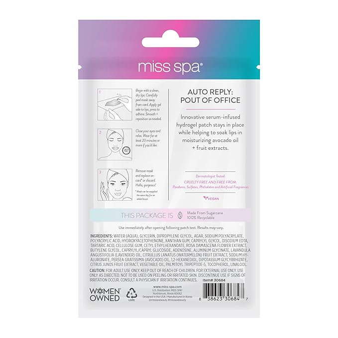 MISS SPA Lip Mask, Hydrating & Soothing Lip Mask, Gold Hydrogel Lip Patch, Moisturizing Anti-Aging Anti Wrinkle, Stay in Place, Skin Care Lip Mask 4 Pack
