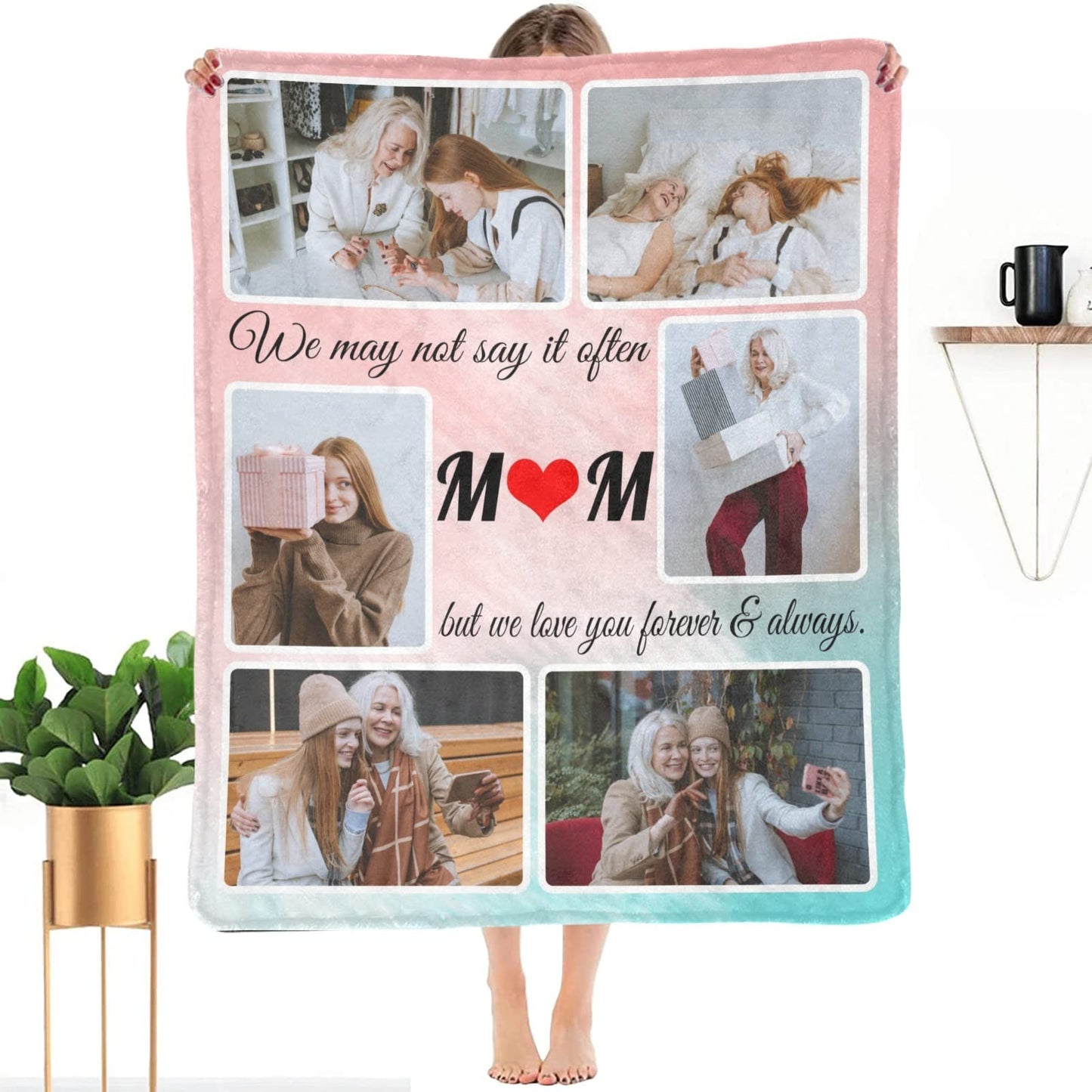 SHIYEL Gifts for Mom Custom Blanket with Photo, Personalized Make a Blankets with Picture for Mother's Day, Customized Memories Souvenir Throws for Best Mom Ever, 6 Collage Made in USA