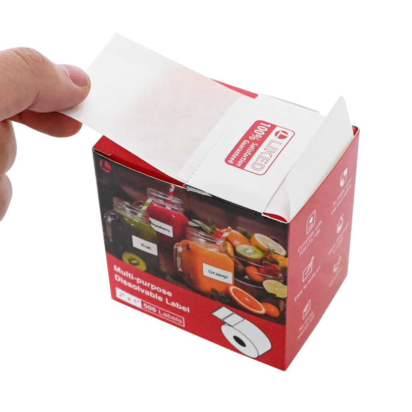 L LIKED 500 Stickers 1" x 2" White Dissolvable Food Labels for Containers -500 Labels/Roll