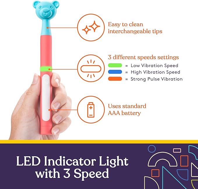 Special Supplies Buzz Buddy Oral Motor Stimulation kit with 6 Soft Textured Interchangeable Heads, Calm Sensory Needs, Support Speech, and Stimulate Self Feeding, Gentle Vibrations (Pink)