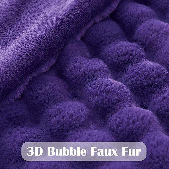 NEWCOSPLAY Faux Fur Throw Blanket Purple Bubble Blanket Thick Warm Soft for Couch Sofa Bed 550GSM (Purple, Throw(50"x60"))