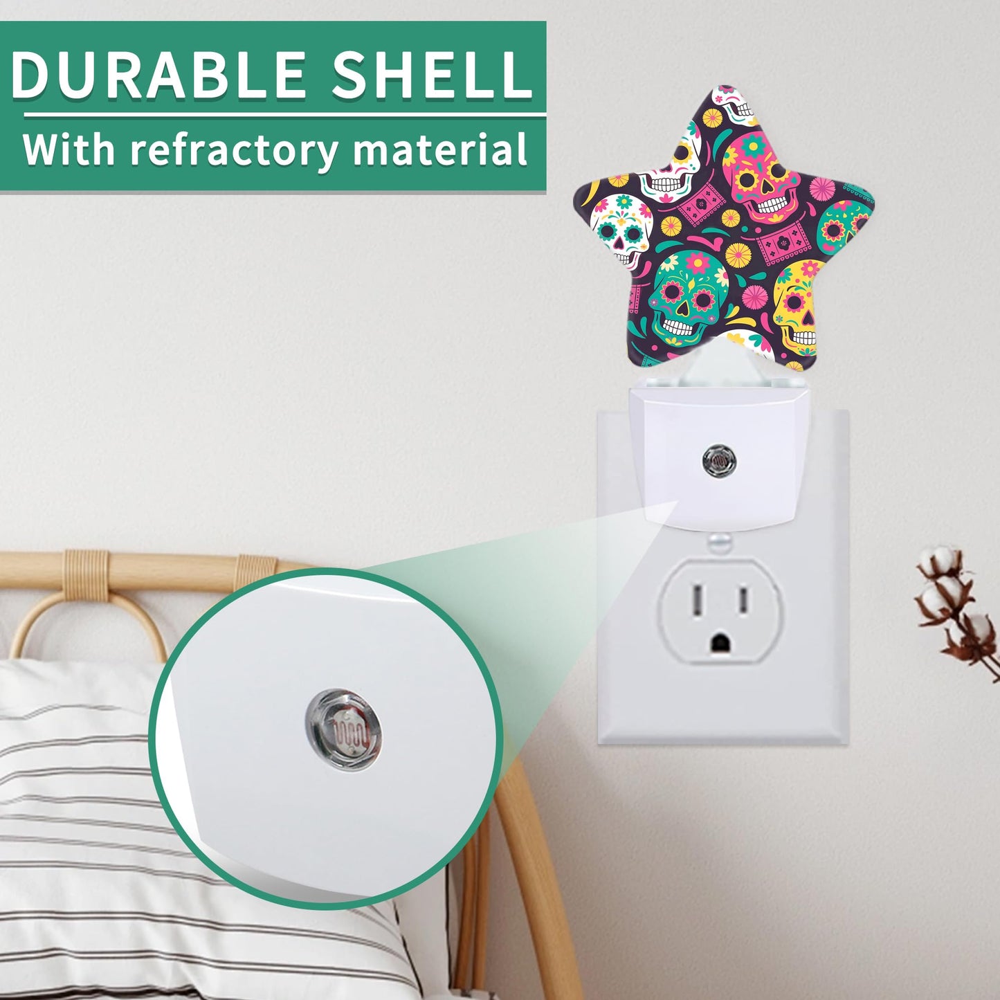 Skeleton Star Night Light Plug in, Decorative Night Light for Kids Room Nursery Bedroom, Soft Glow Sensor Lamp for Hallway Bathroom, Compact Energy Saving
