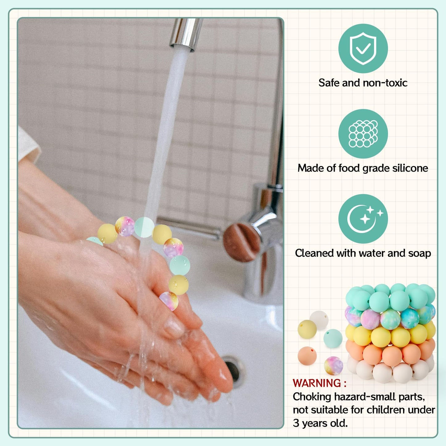 SALUOKE 100 Pcs 15mm Silicone Beads for Keychain Making, Pink Gream Silicone Beads Bulk Round for Bracelets Pens Crafts Jewelry Making (Orange Yellow)