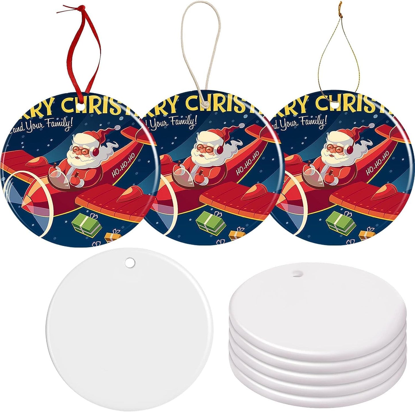 Ceramic Sublimation Ornaments Blank Christmas Personalized Ornament 30 PCS 3.5 Inch Round White Bulk DIY Chritsmas Tree Decoration