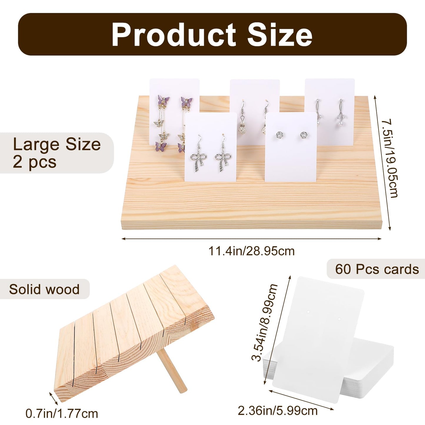 62 Pcs Wood Earring Display Stand Earring Card Display 2 Sets of Holder with Cards Jewelry Stands for Selling
