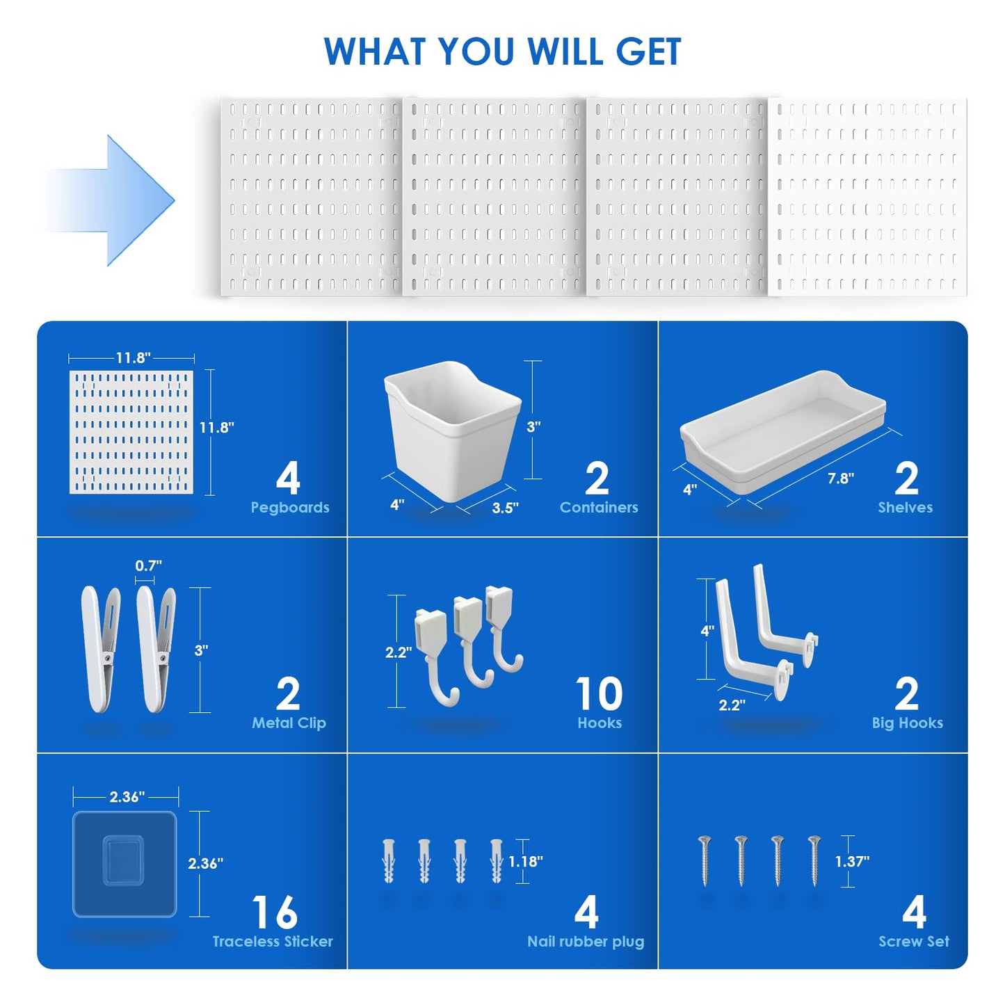 LANSI Peg Board, Pegboard Kit Wall Organizer Panels, White Pegboard Wall Organizer with Bins Hooks Shelves for Home, Craft Room, Garage Tool Storage, Kitchen, Workshop, Tool Organization
