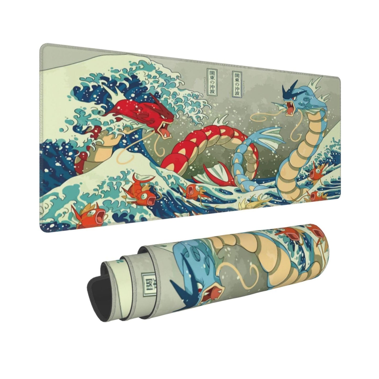 Large Gaming Mouse Pad,Japanese Ukiyoe Anime Dragon Mousepad,Stitched Edges,Non-Slip Rubber Base,Long Extended Desk Mouse Mat(31.5"x12")
