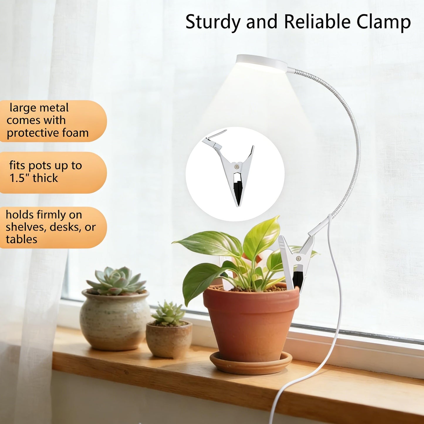 VC.Formark Clip On Plant Grow Lights for Indoor Plants Small Potted - Full Spectrum 3 Modes, 10-Level Dimmer, 3/9/12H Timer & Durable Metal Gooseneck for Succulents,Herbs