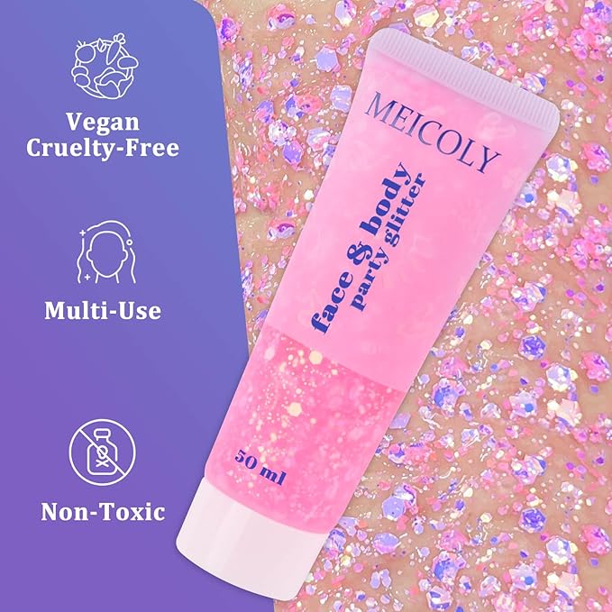 MEICOLY Chameleon Light Pink Body Glitter,Chunky Face Glitter for Halloween,Color Changing Mermaid Face Glitter Gel,Holographic Glitter Sequin for Face Body Hair,Festival Party Cheer Glitter Makeup