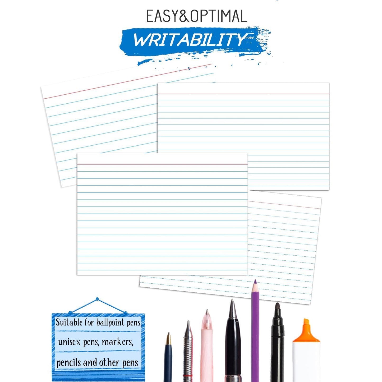 White Index Cards 5x7, Ruled Index Cards, Flash Cards for Studying, File Note Cards, Study Cards, Flash Cards, 100 Pcs Lined Index Flashcards for Office and School Supplies
