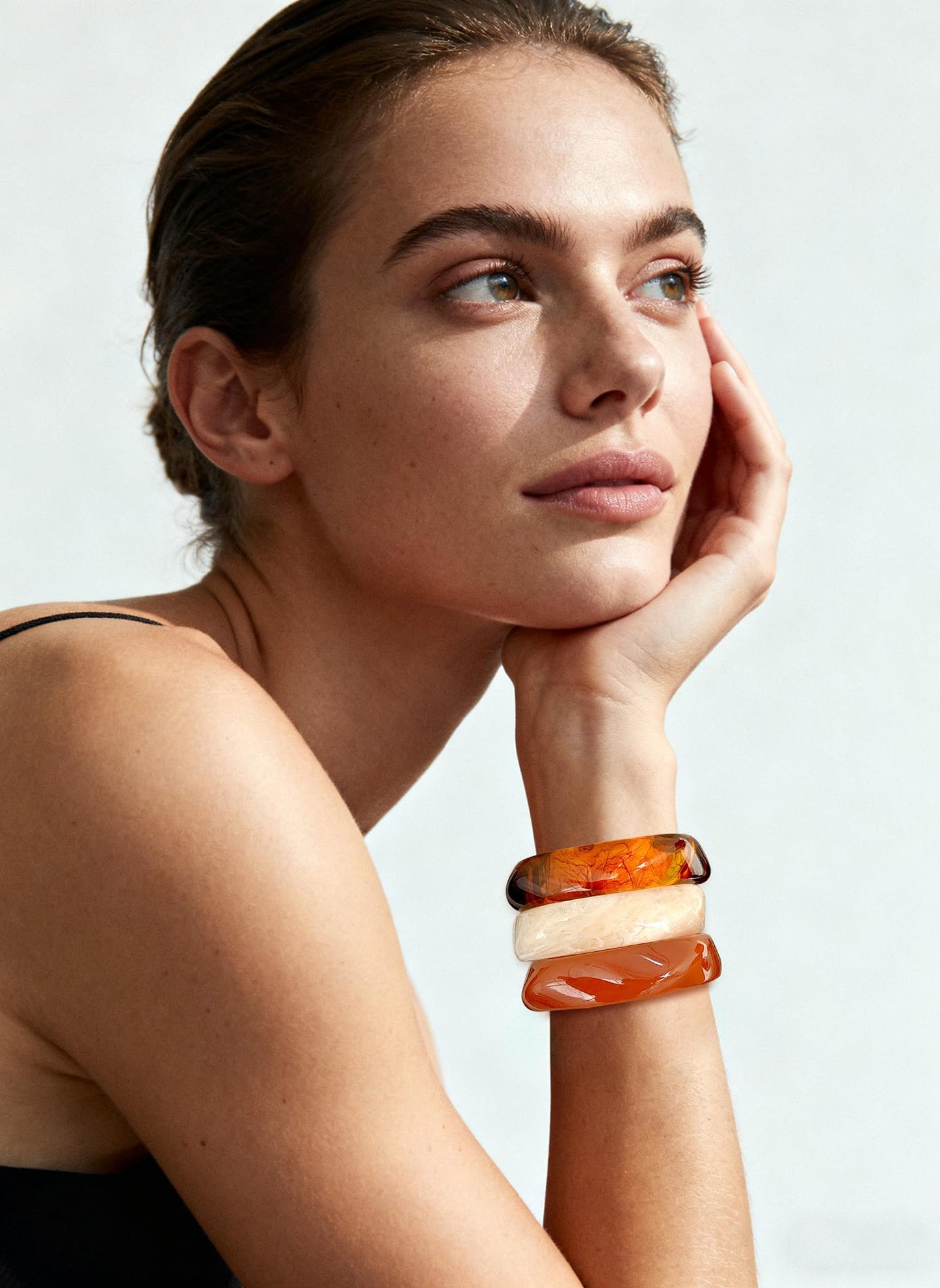 ENSKEFEN 3Pcs Colorful Acrylic Bracelets Set for Women Chunky Resin Bangles Trendy Irregular Stackable Acrylic Resin Bangle Bracelet