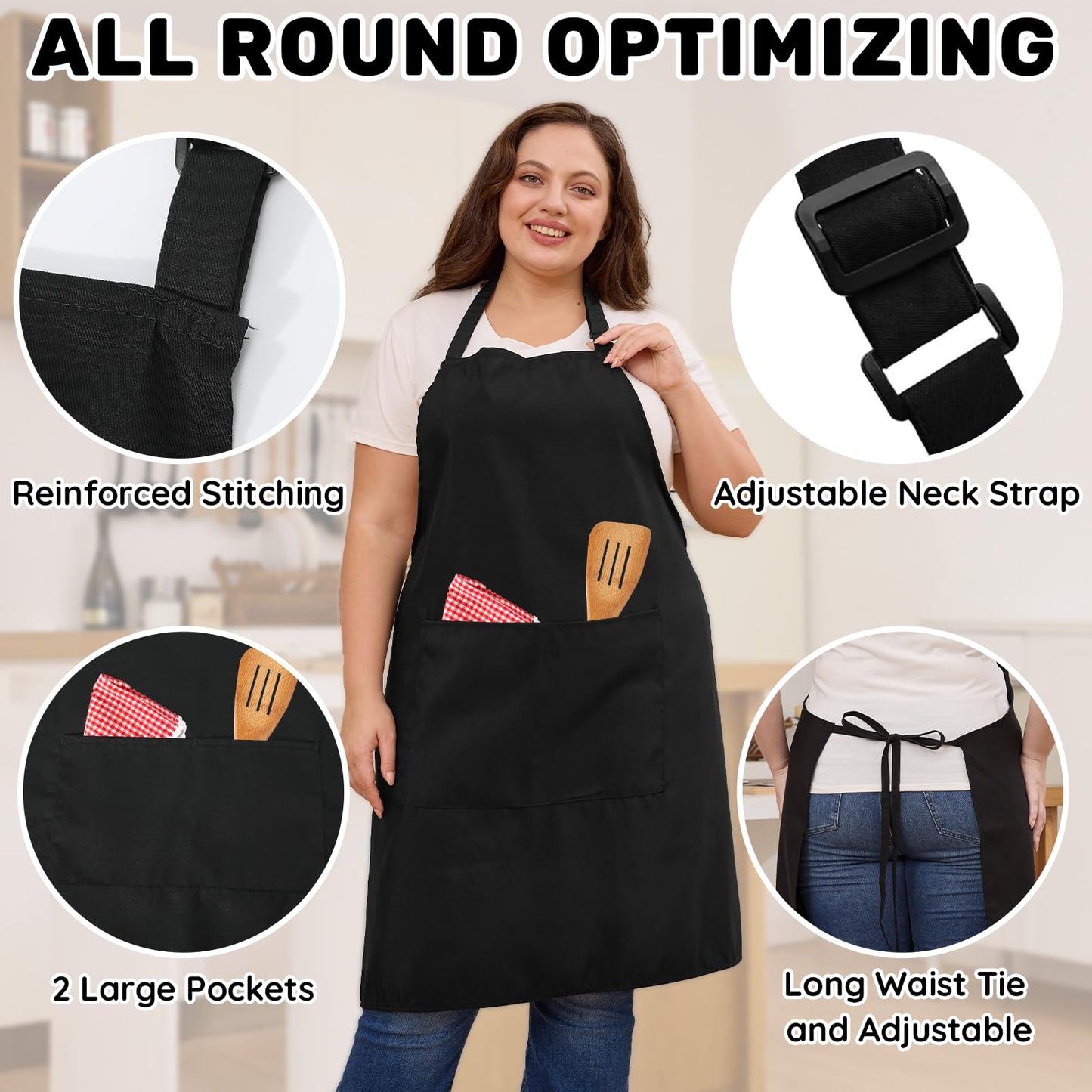 FunChaos 2 Pcs Plus Size Chef Apron, Black Apron, Unisex Aprons with 2 Pockets for Cooking, Grilling, BBQ, Work, Professional Aprons for Waiter Artist Hairdresser (Large Size)
