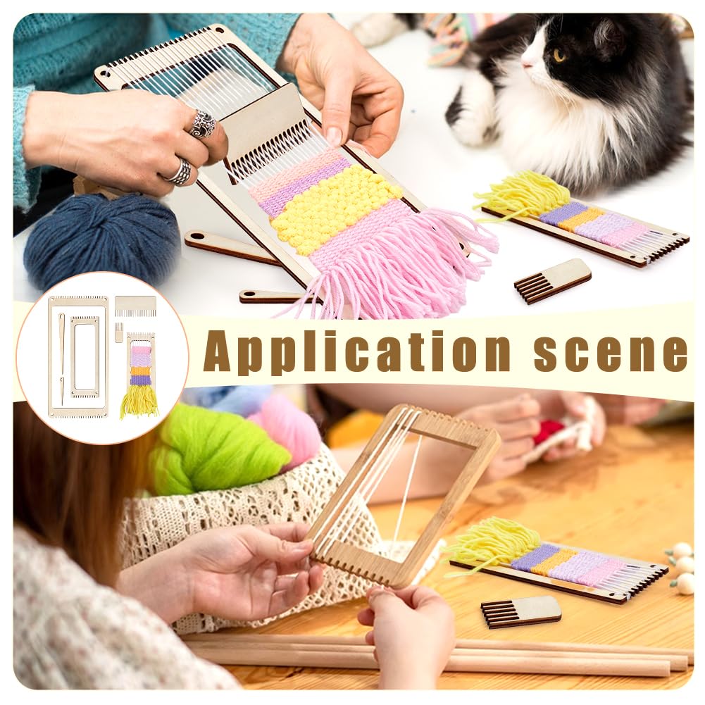 NBEADS 6Pcs Wood Weaving Loom Kit, Bookmark Loom with Weaving Comb and Crochet Needle, Perfect for Adult Beginners and Weaving Lovers