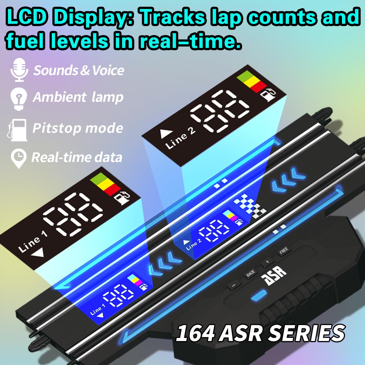 AGM MASETCH Slot Car Racing Set with LED Lap Counter, High Speed, Fuel Pit Stop, Voice Feedback, 4 Licensed Cars, 13.5m (44ft) Track, Electric or Battery Powered for Kids & Adults