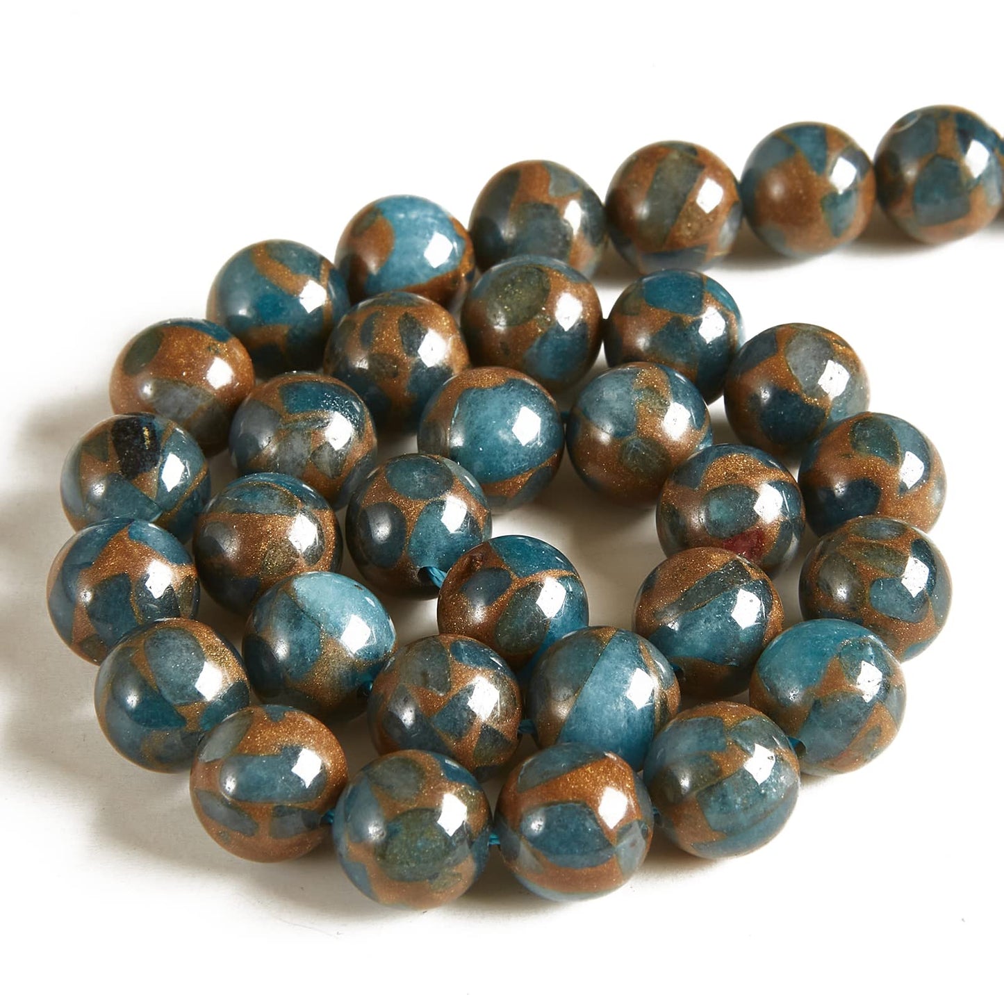60pcs 6mm Lake Blue Cloisonne Beads Natural Gemstone Beads Round Loose Beads for Jewelry Making