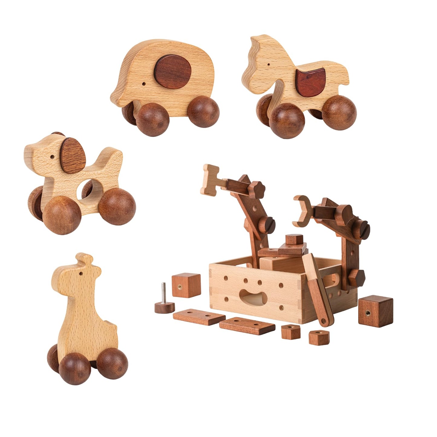 DadCarved Kids Tool Set with Baby Push Car Set