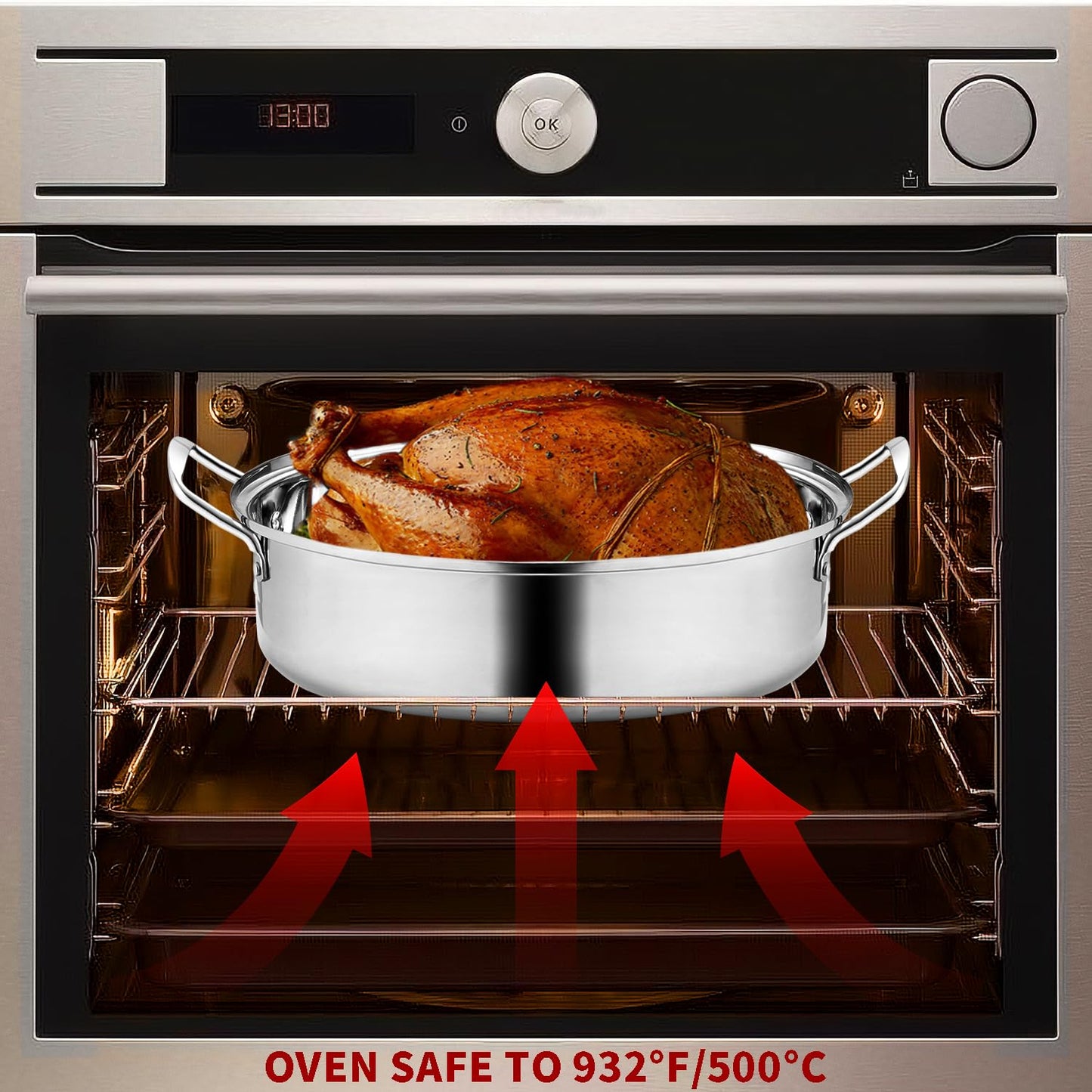 Roasting Pan With Rack and Lid,Oval Stainless Steel Turkey Roasting Pan,22INCH(With Handle), Dishwasher Safe Bakeware for Turkey,Roasted Chicken,Beef or Veggies,by DIMESHY