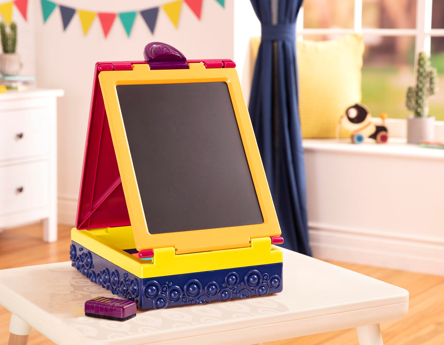 B. toys – Take It Easel – Creative Portable Table Top Easel – Chalkboard & Whiteboard – Drawing Toys for Toddlers, Kids – 2+ Years