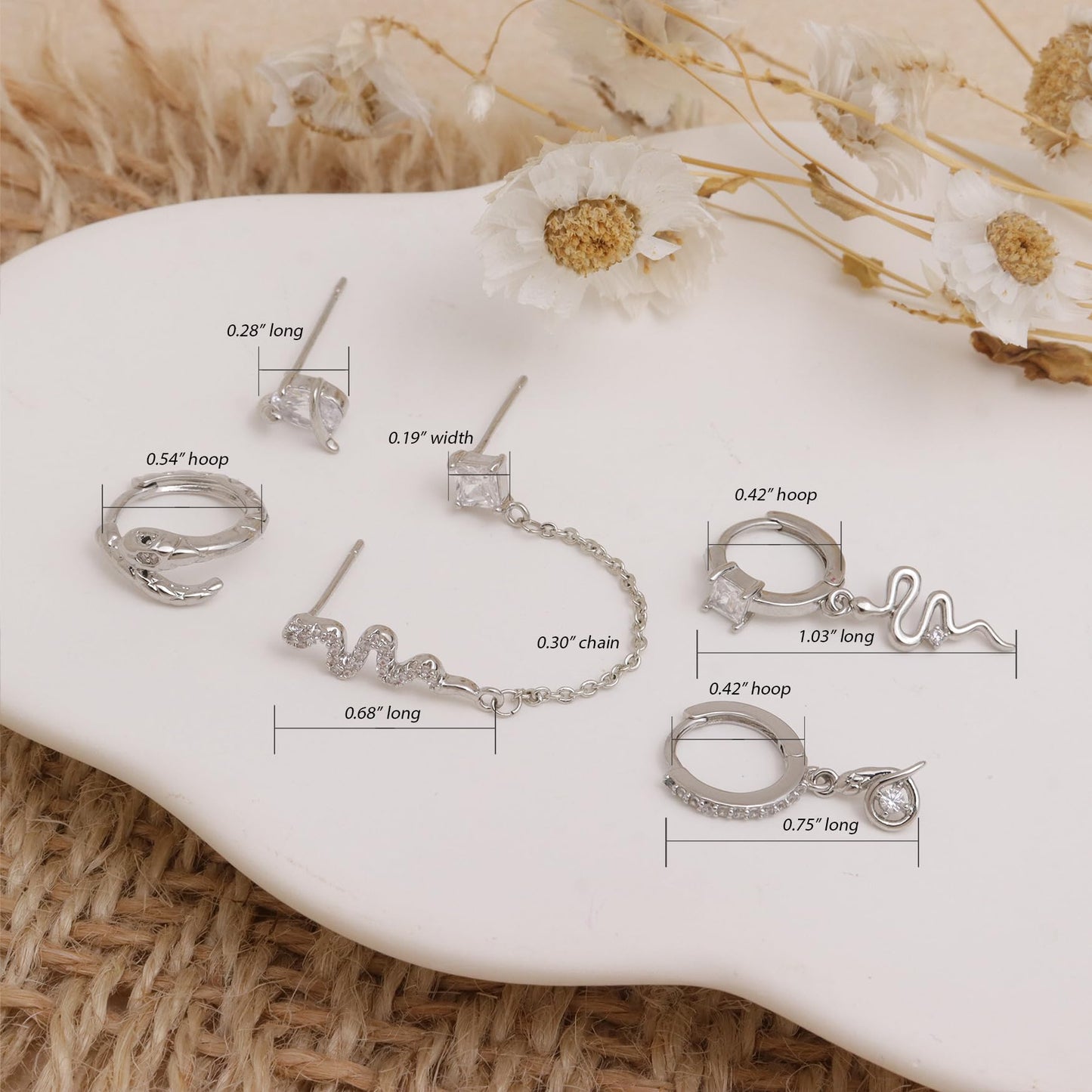Frigotine Silver Snake Small Hoop Stud Earrings Stack Set for Women, Dainty Sparkly Rhinestone Crystal Drop Multiple Piercing Cartilage Huggie Earing Holiday Prom Fashion Jewelry Gift