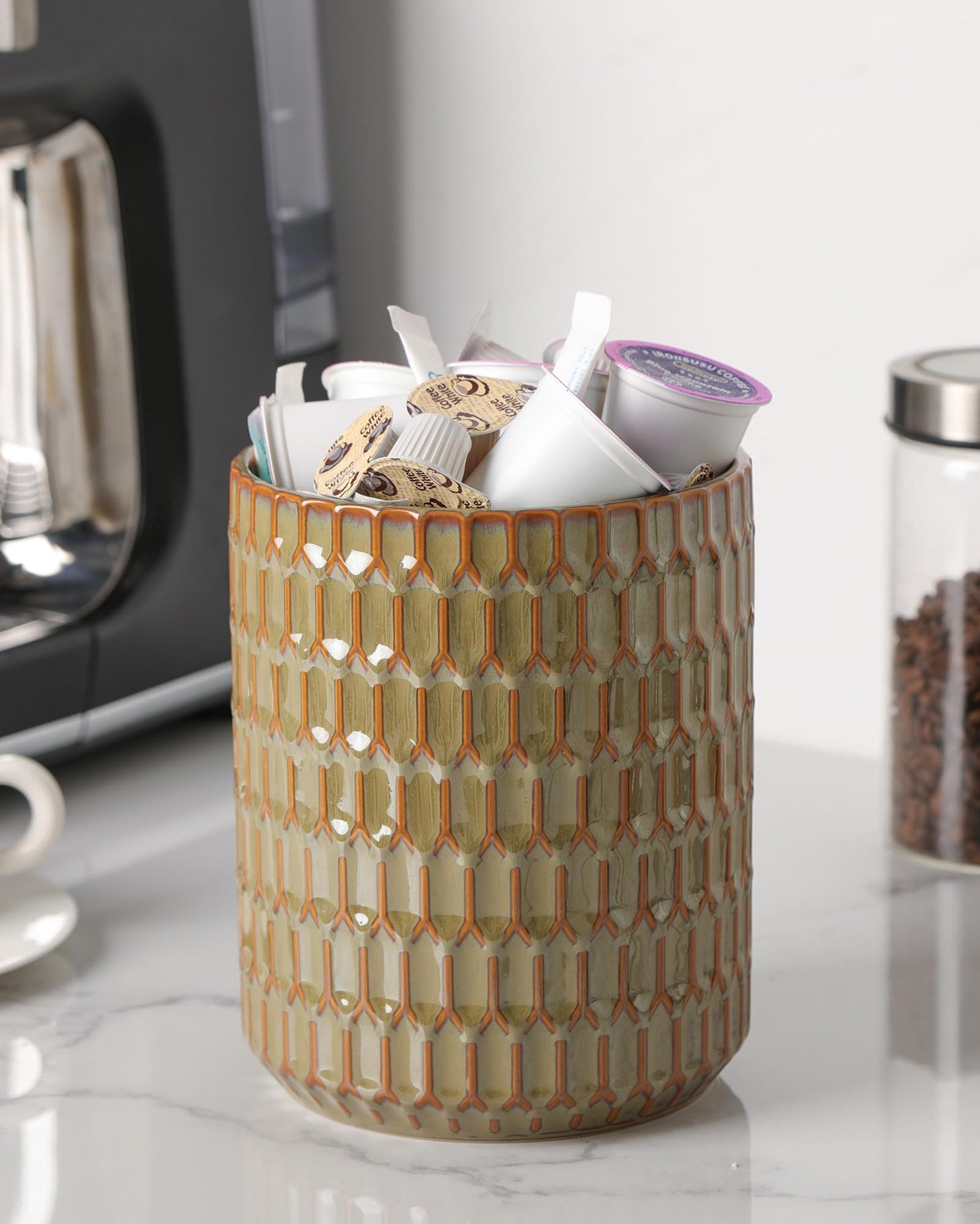 ArteBake Utensil Holder, 7.5"+5.3" Ceramic Kitchen Utensil Holder for Countertop, Large Cooking Utensil Crock for Kitchen Counter, Set of 2, Green