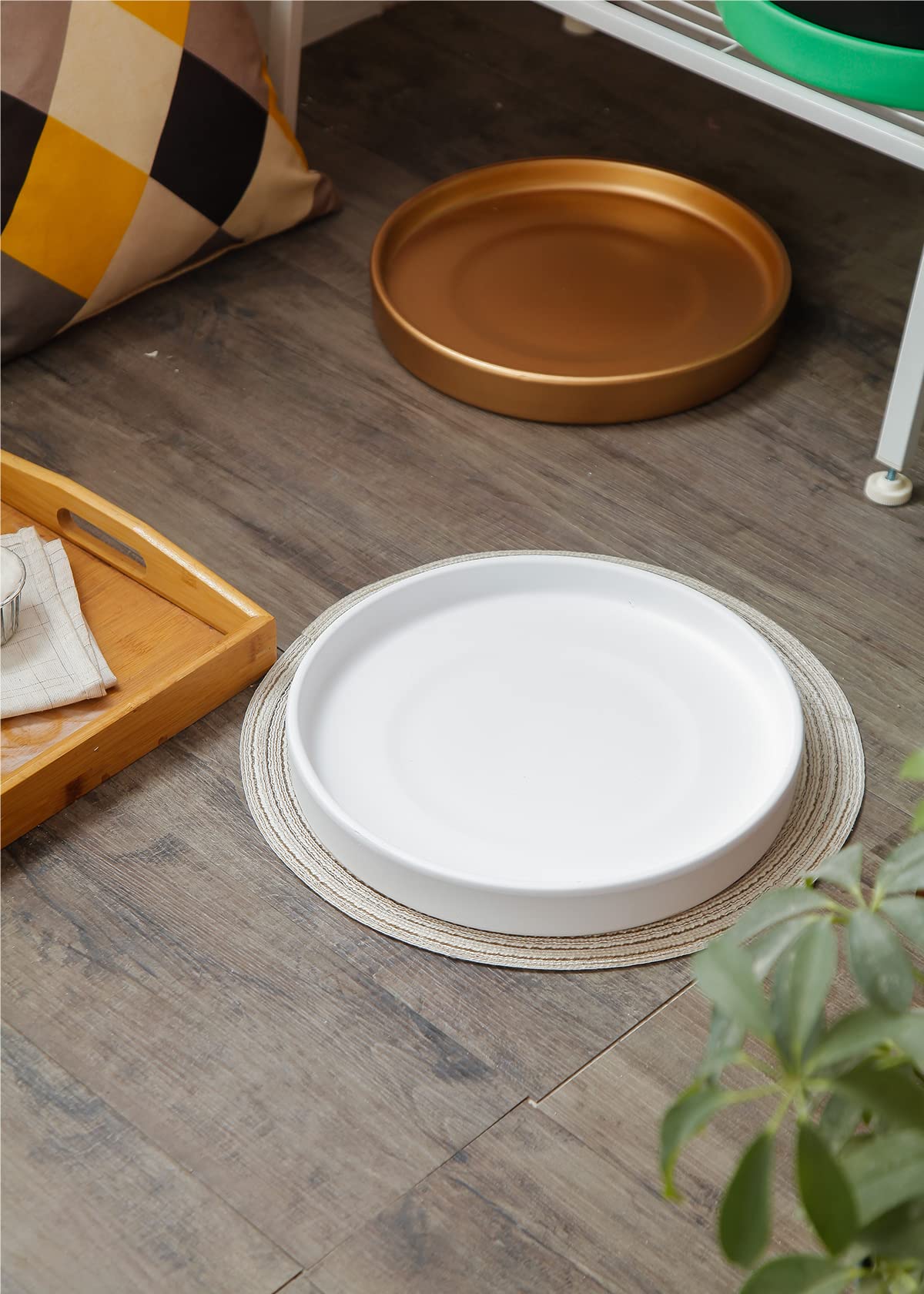Woiida 12 Inch Ceramic Saucer - Ceramic Drainage Tray for Plant Pot (Matte Gold)
