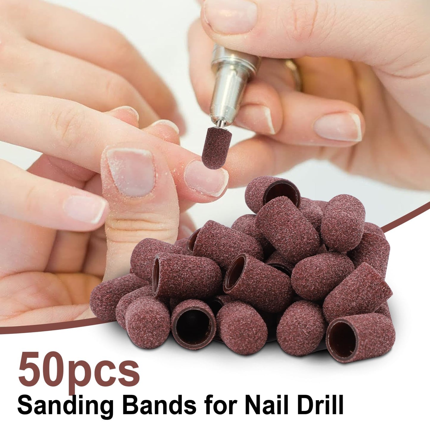 50pcs 180 Grit Sanding Bands, Nail Drill Bits, Mini Sanding Bands for Nail Drill, Includes 2 Sanding Shafts, Nail Sanding Bands, Nail Drill Accessories