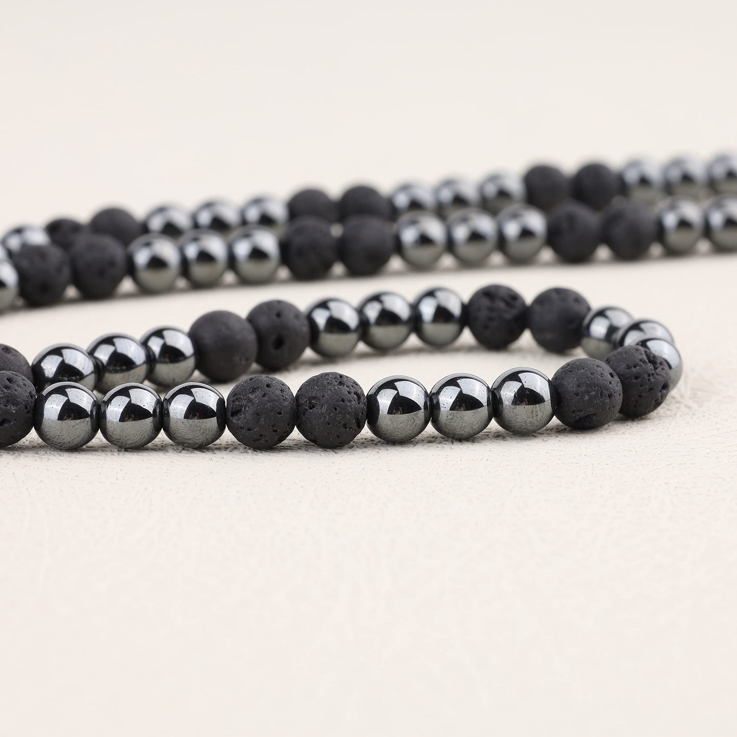 GAVU Men's Crystal Lava Hematite Beaded Black Stone Necklace 24"